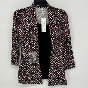 NY Collection Petite Black  Geometric Print Open Front‎ Cardigan Sweater Set New
